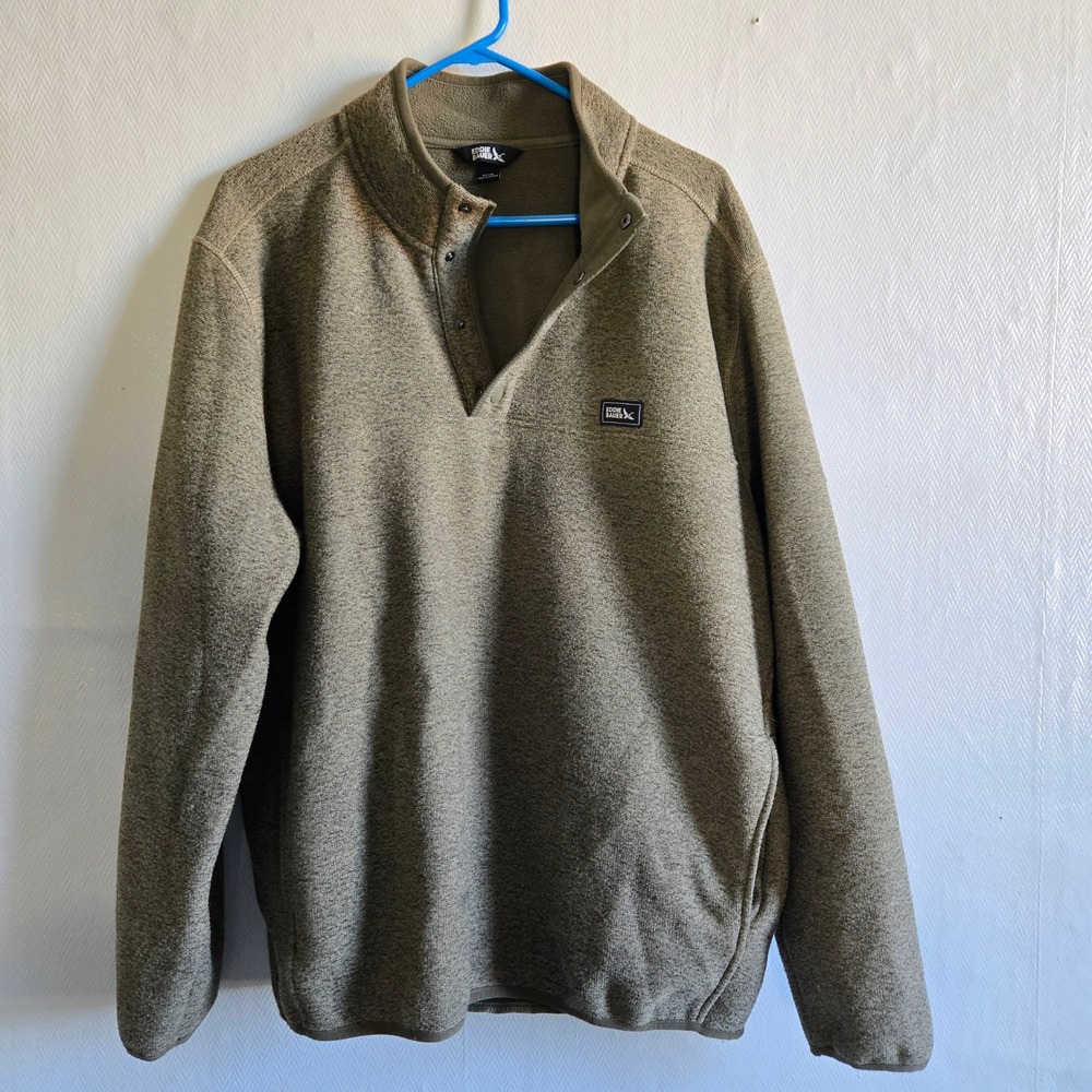 Eddie Bauer Sweater Fleece Snap Neck Pullover Olive Green Gorpcore Mens XL